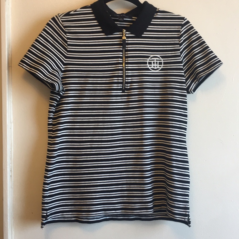 Tommy Hilfiger Half Zip Striped Polo Top